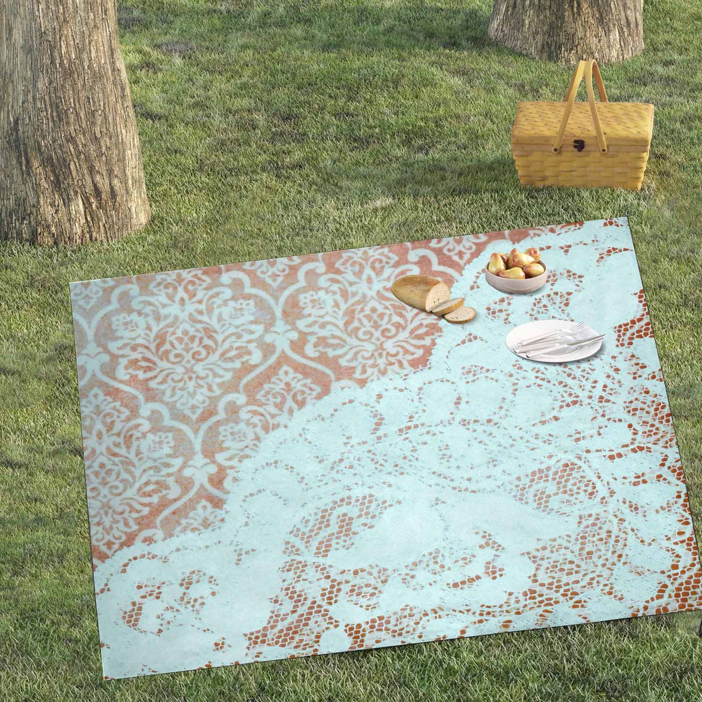 Victorian lace print waterproof picnic mat, 69 x 55in, design 23