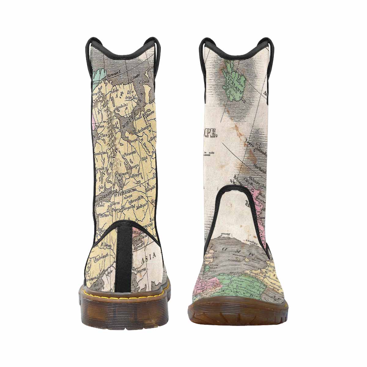 Antique Map design womens western lumber boots, Design 9