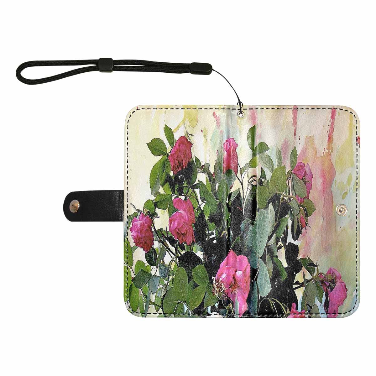 Vintage floral PU leather mobile phone purse, cell phone flip cover, Design 22