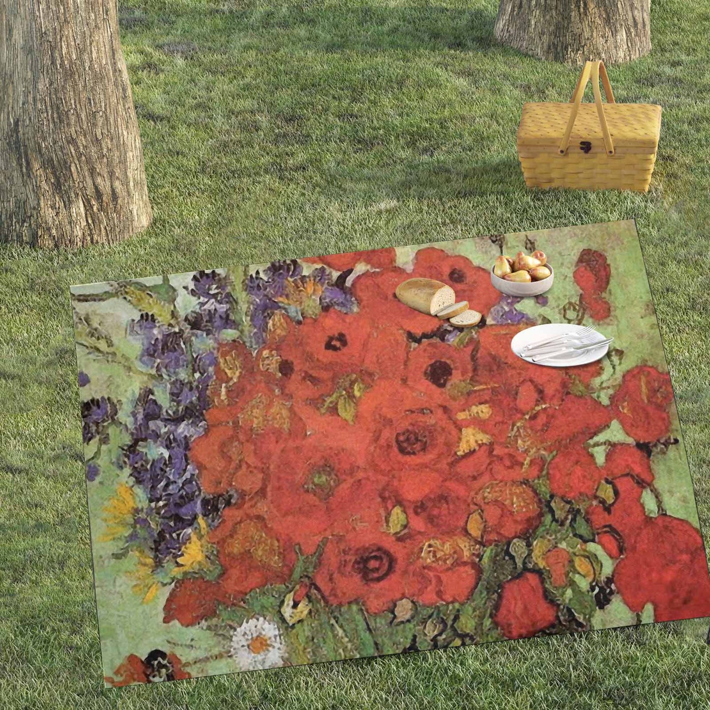 Vintage Floral waterproof picnic mat, 69 x 55in, Design 47