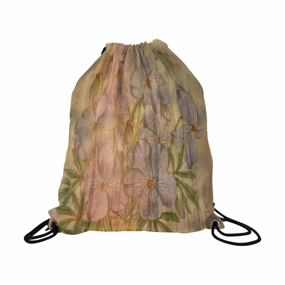 Vintage Floral print, DRAWSTRING BAG, LARGE, Design 13xx