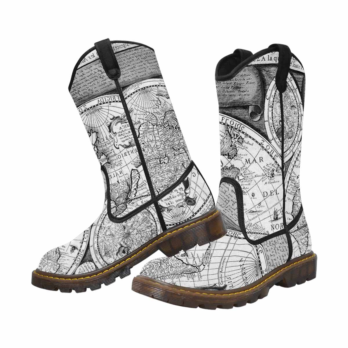 Antique Map design womens western lumber boots, Design 29