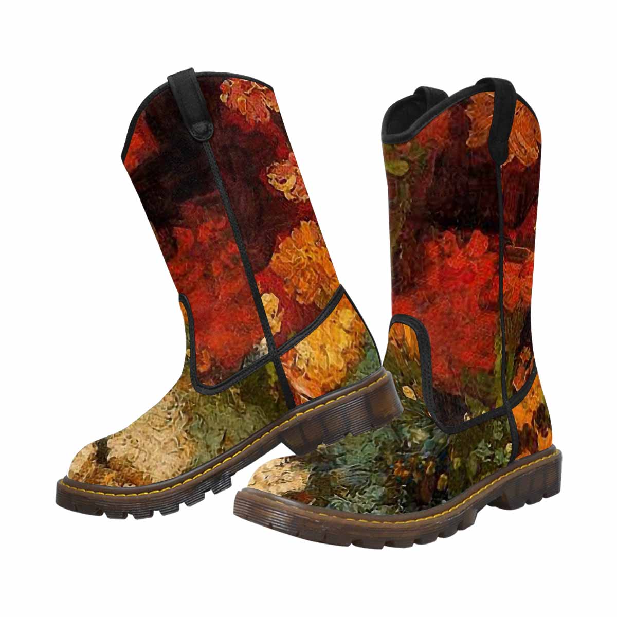Vintage floral print, western lumber boots Design 31