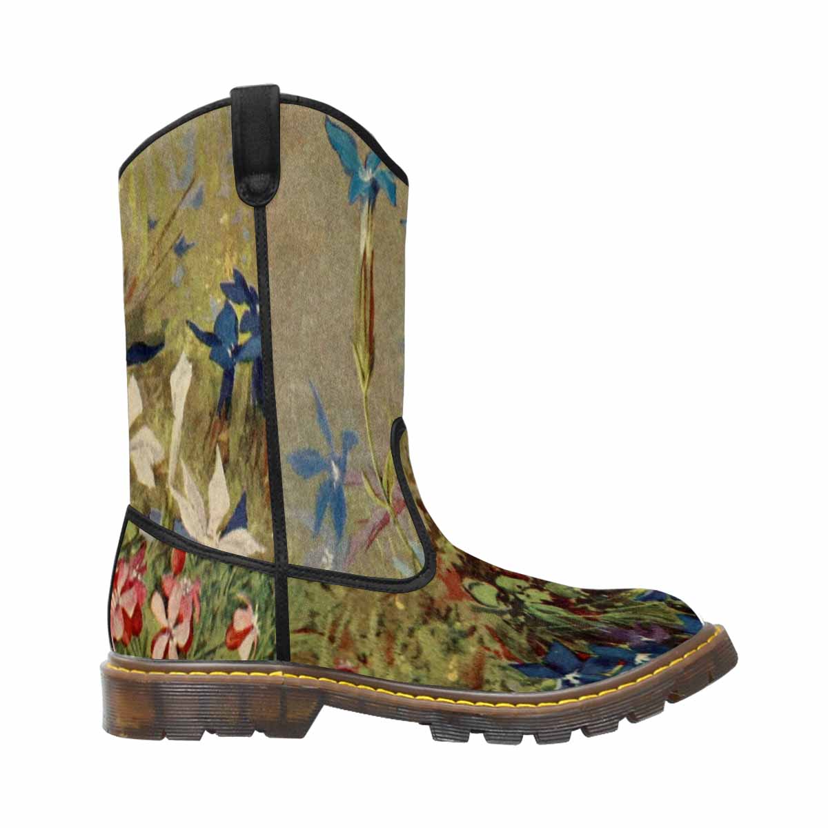 Vintage floral print, western lumber boots Design 39