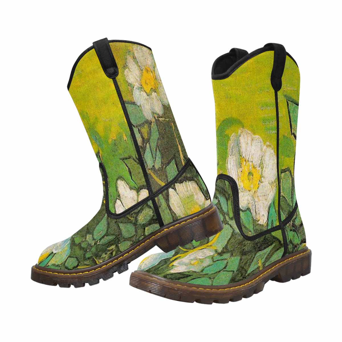 Vintage floral print, western lumber boots Design 01