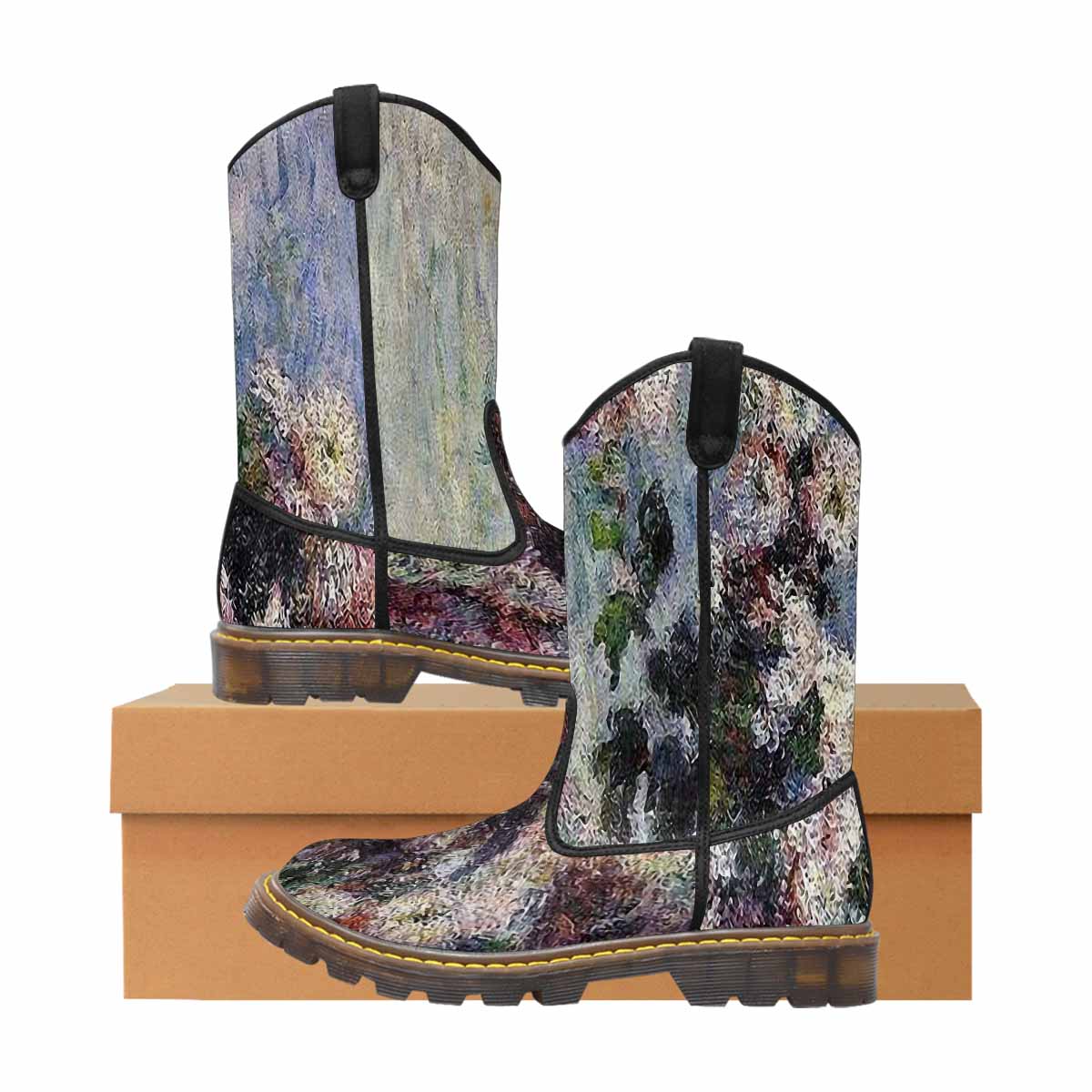 Vintage floral print, western lumber boots Design 44