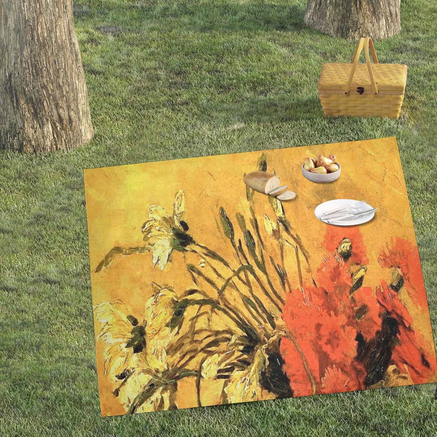 Vintage Floral waterproof picnic mat, 61 x 55in, Design 61