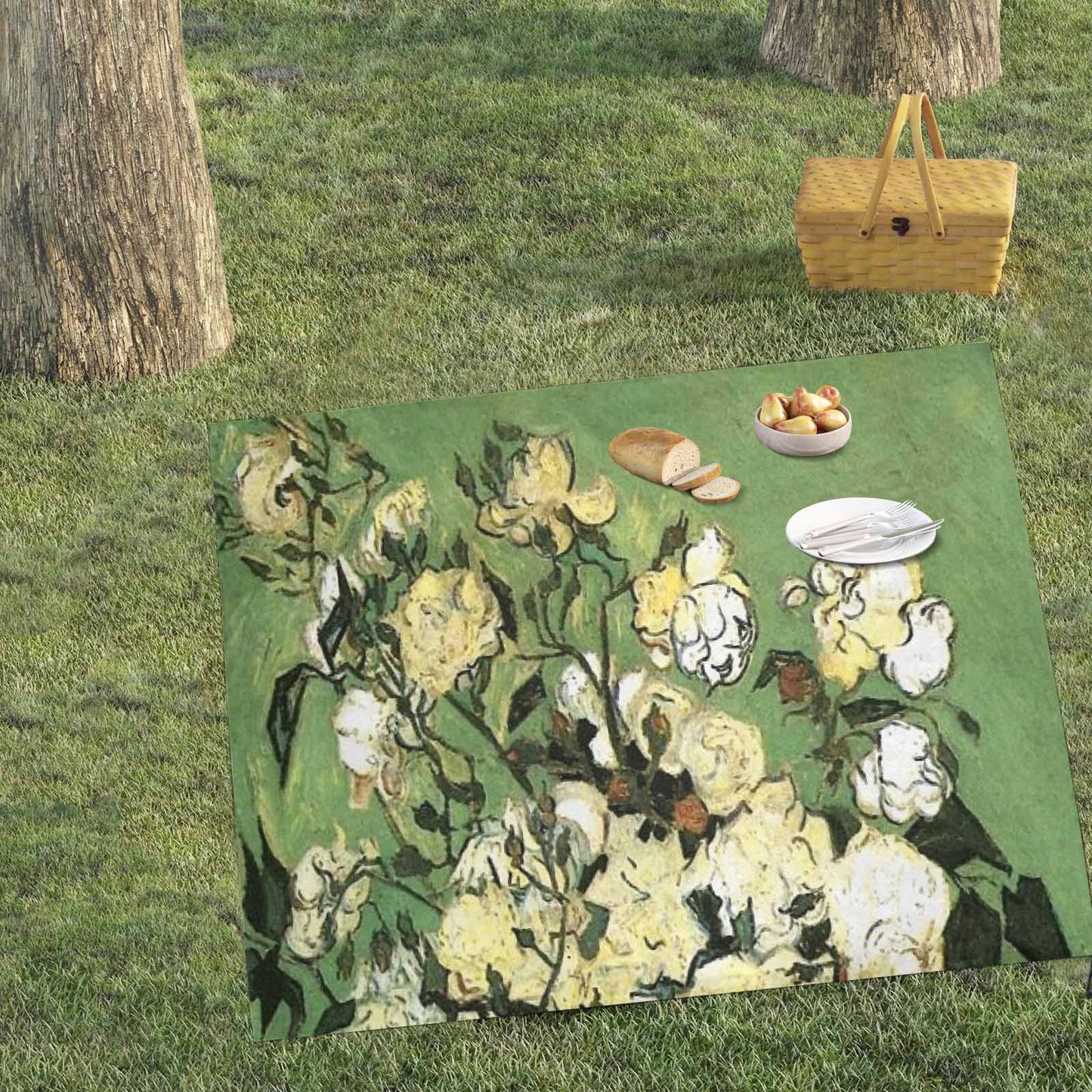 Vintage Floral waterproof picnic mat, 61 x 55in, Design 55