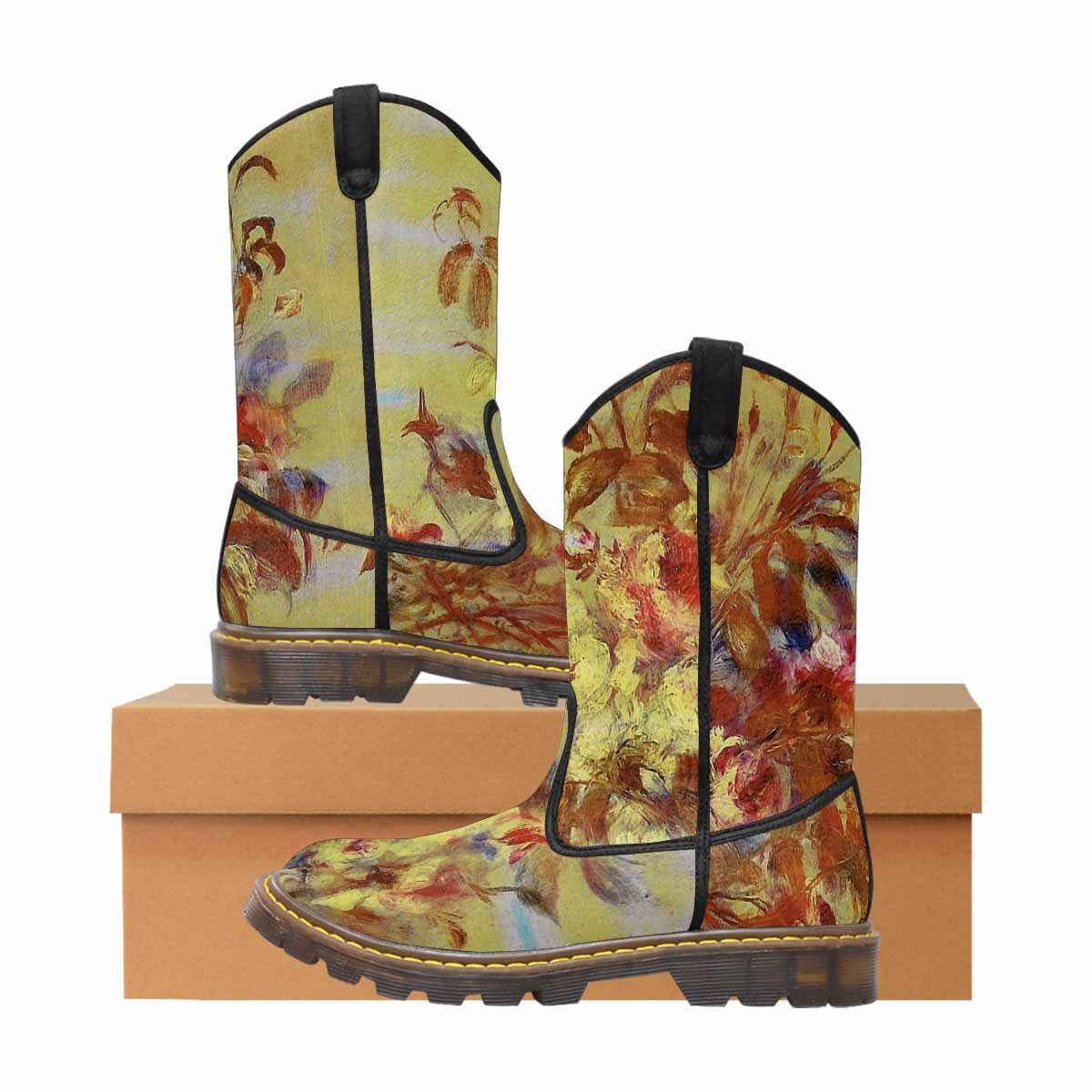 Vintage floral print, western lumber boots Design 11