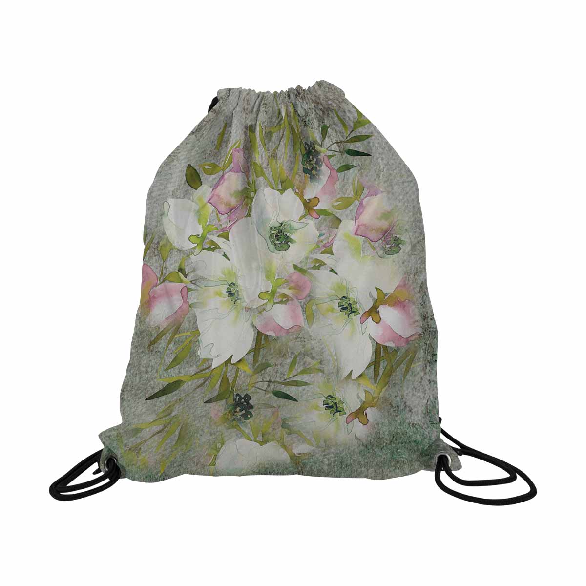 Vintage Floral print, DRAWSTRING BAG, LARGE, Design 03