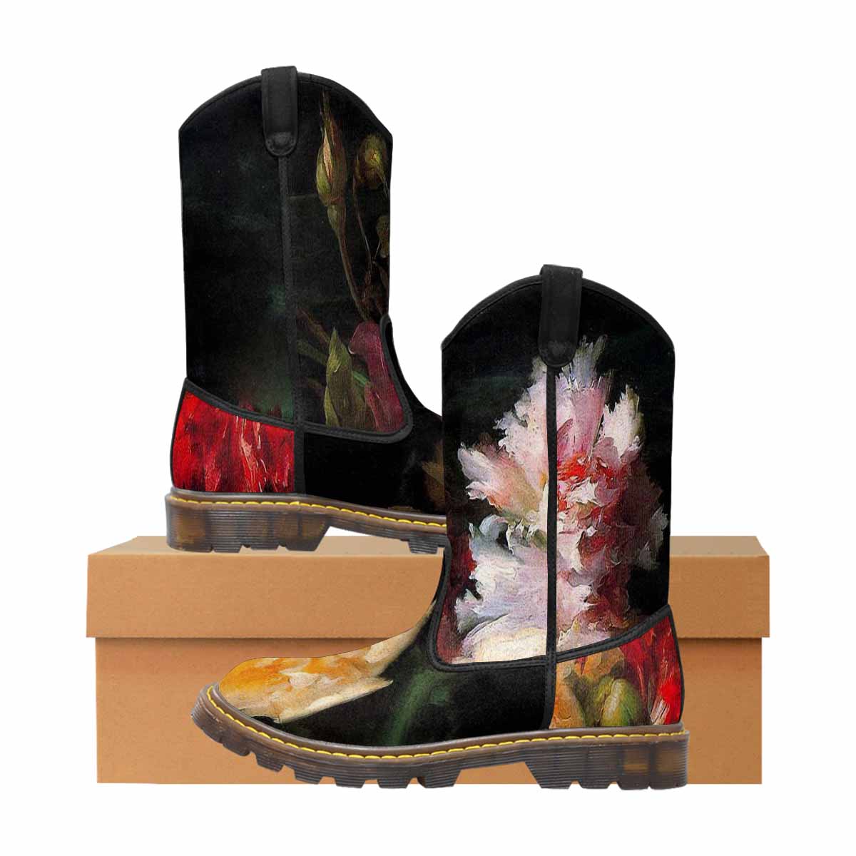 Vintage floral print, western lumber boots Design 30