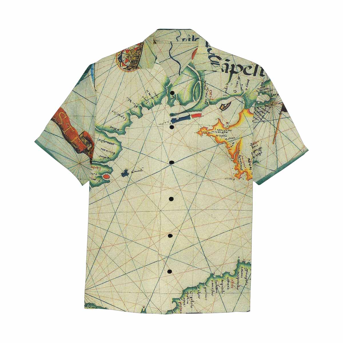 Antique Map design Hawaiian mens shirt, Design 33