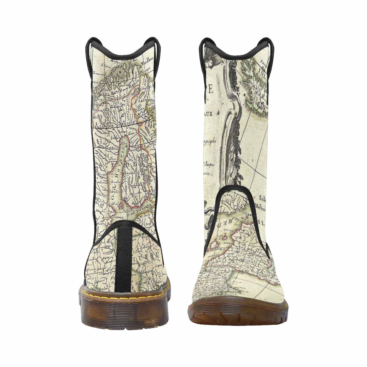 Antique Map design mens western lumber boots, Design 3