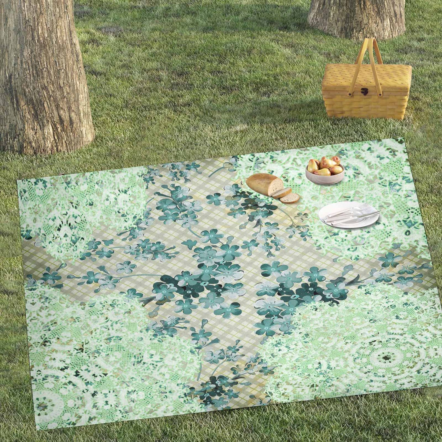 Victorian lace print waterproof picnic mat, 81 x 55in, design 53