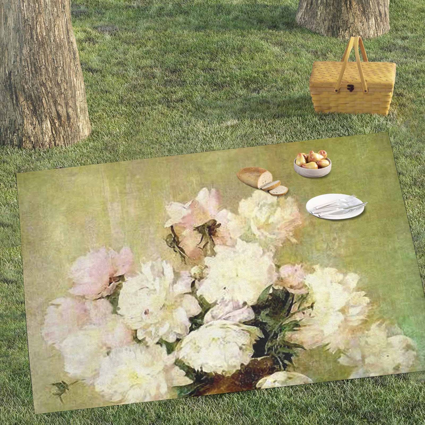 Vintage Floral waterproof picnic mat, 81 x 55in, Design 35