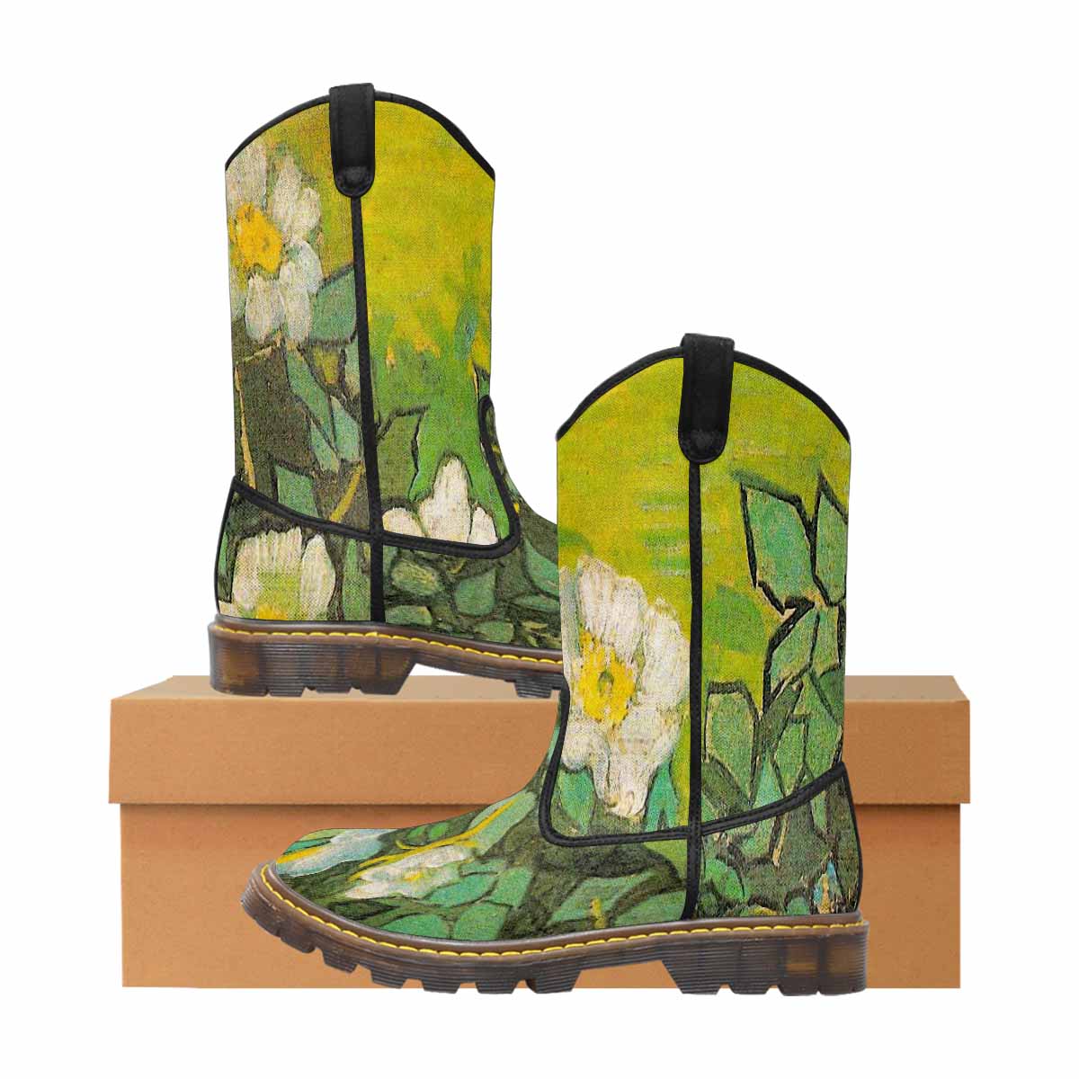 Vintage floral print, western lumber boots Design 01