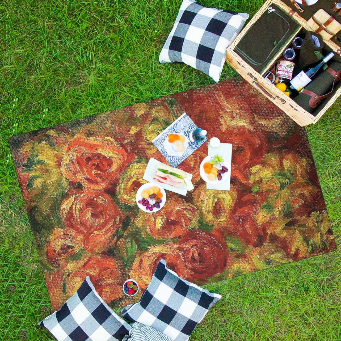 Vintage Floral waterproof picnic mat, 81 x 55in, Design 18