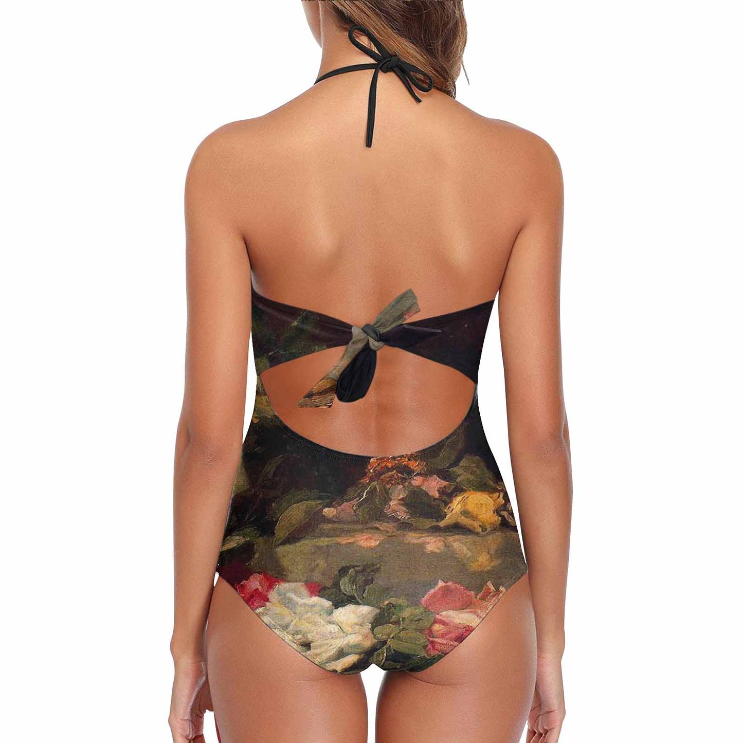 Vintage floral, vintage chest collar, one piece swim wear, Design 37