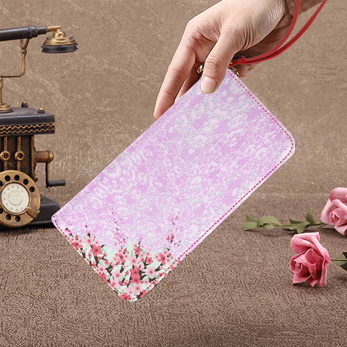 Victorian lace print womens wallet, clutch purse, red trim, design 09