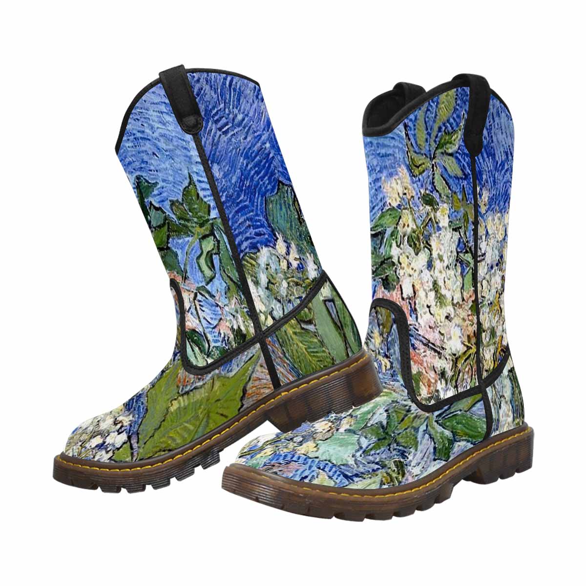 Vintage floral print, western lumber boots Design 04