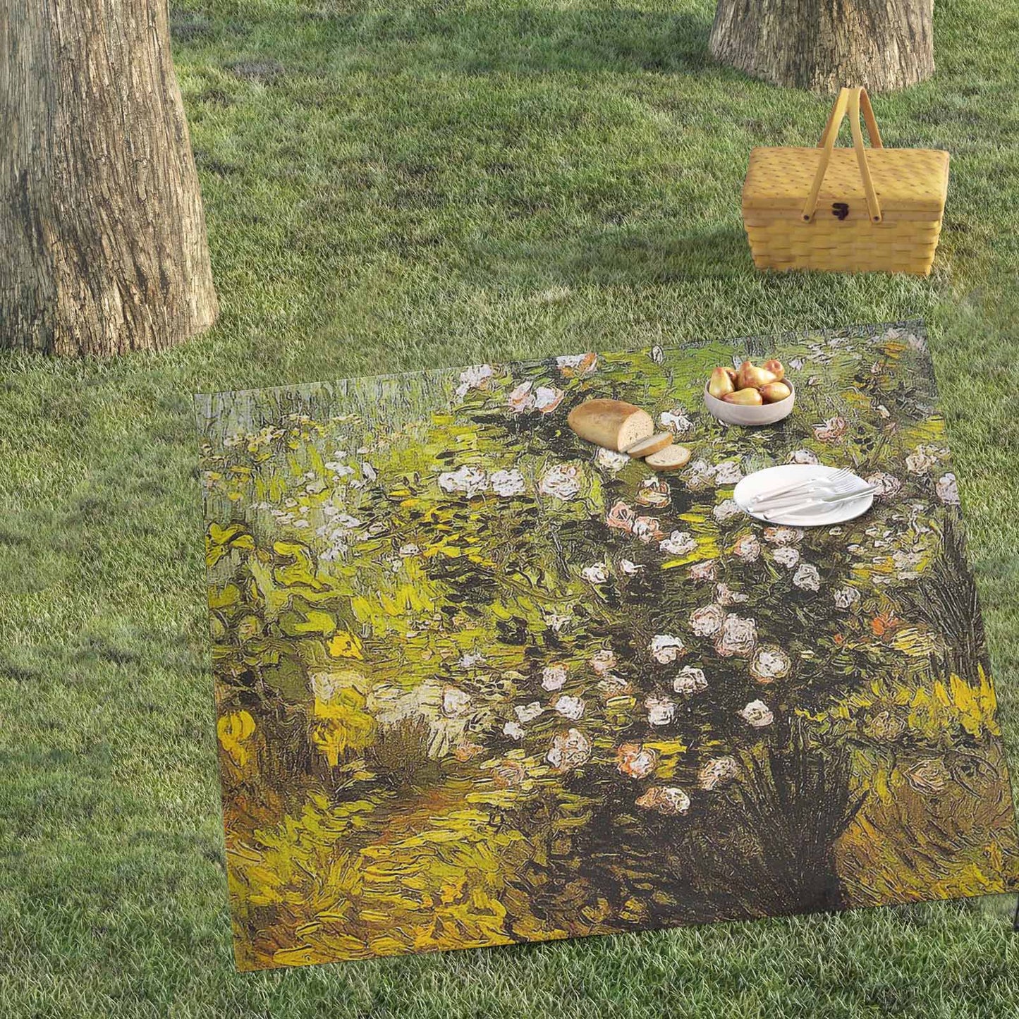 Vintage Floral waterproof picnic mat, 61 x 55in, Design 05