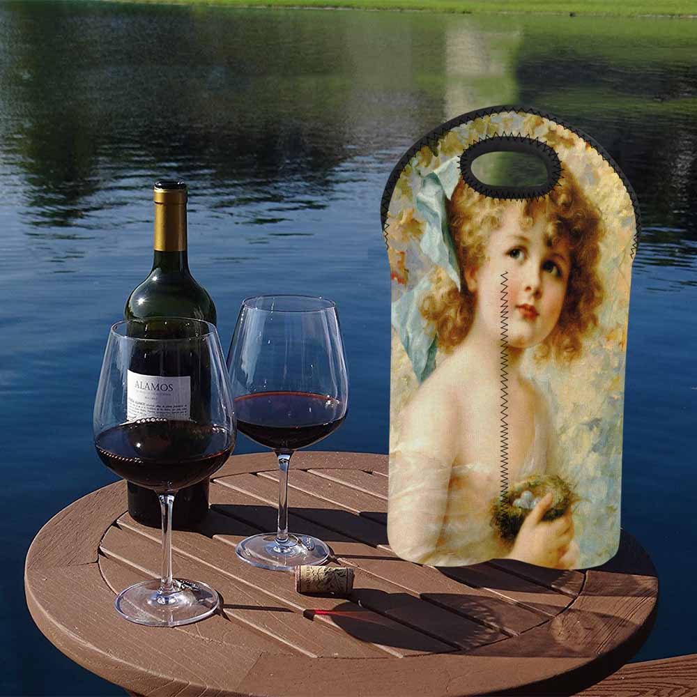 Victorian girl design 2 Bottle wine bag, Girl Holding a Nest