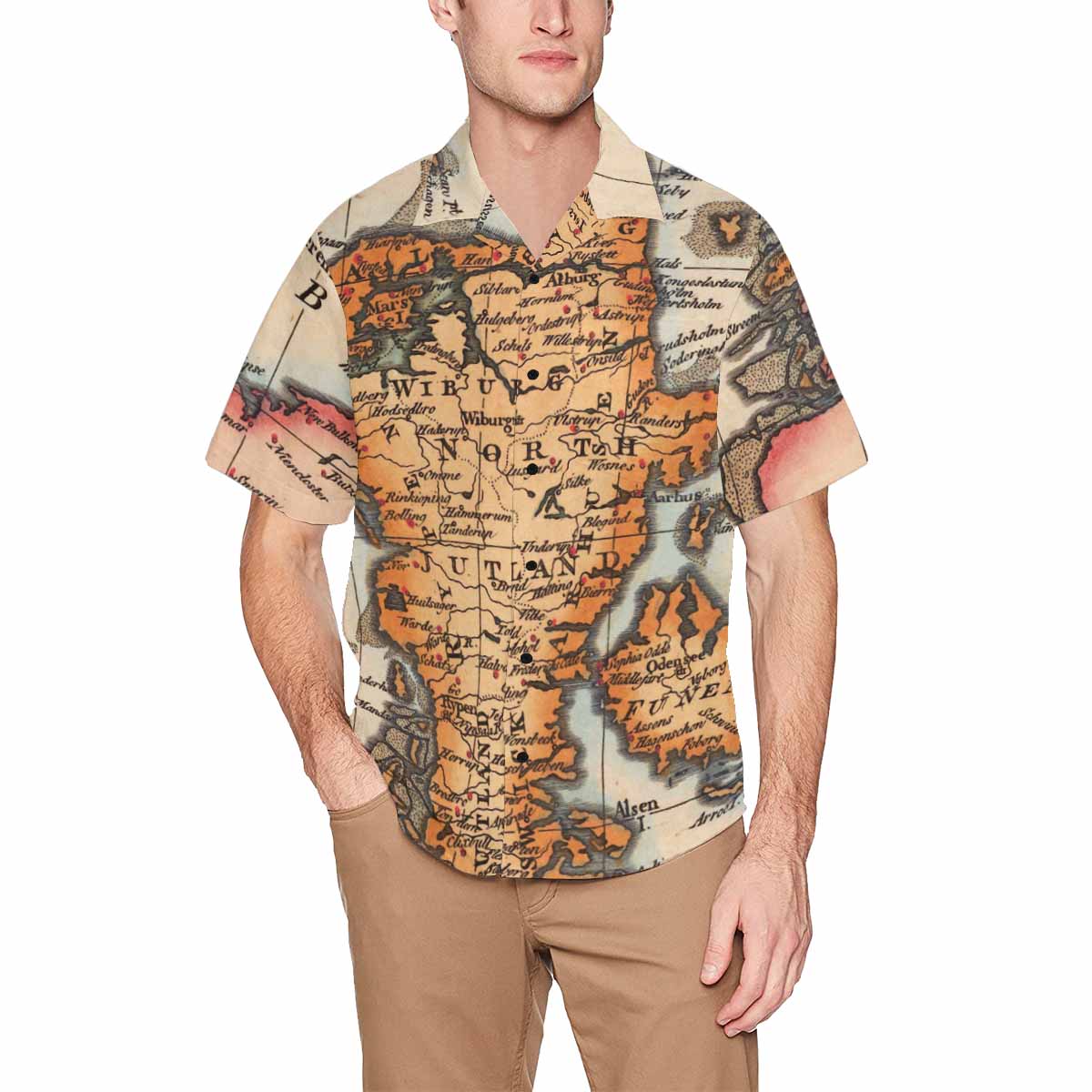 Antique Map design Hawaiian mens shirt, Design 34