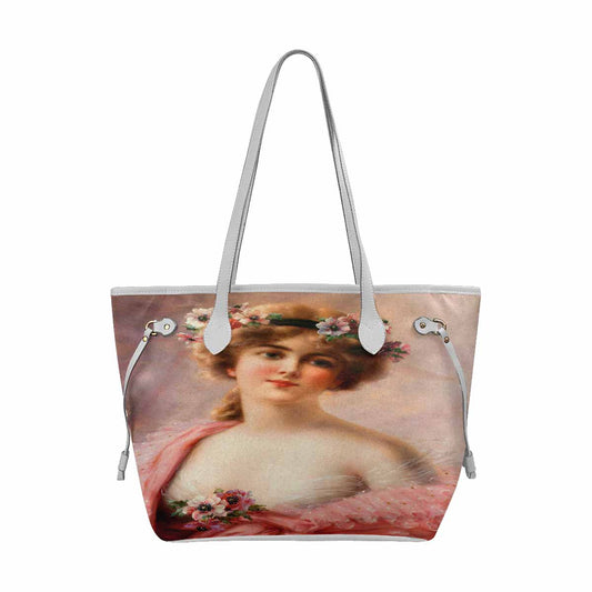 Victorian Lady Design Handbag, Model 1695361, Young Girl With Anemones, WHITE TRIM