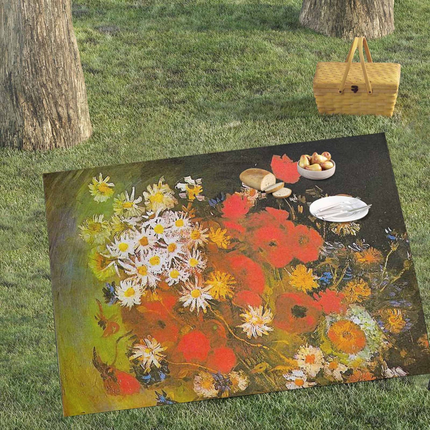 Vintage Floral waterproof picnic mat, 69 x 55in, Design 60