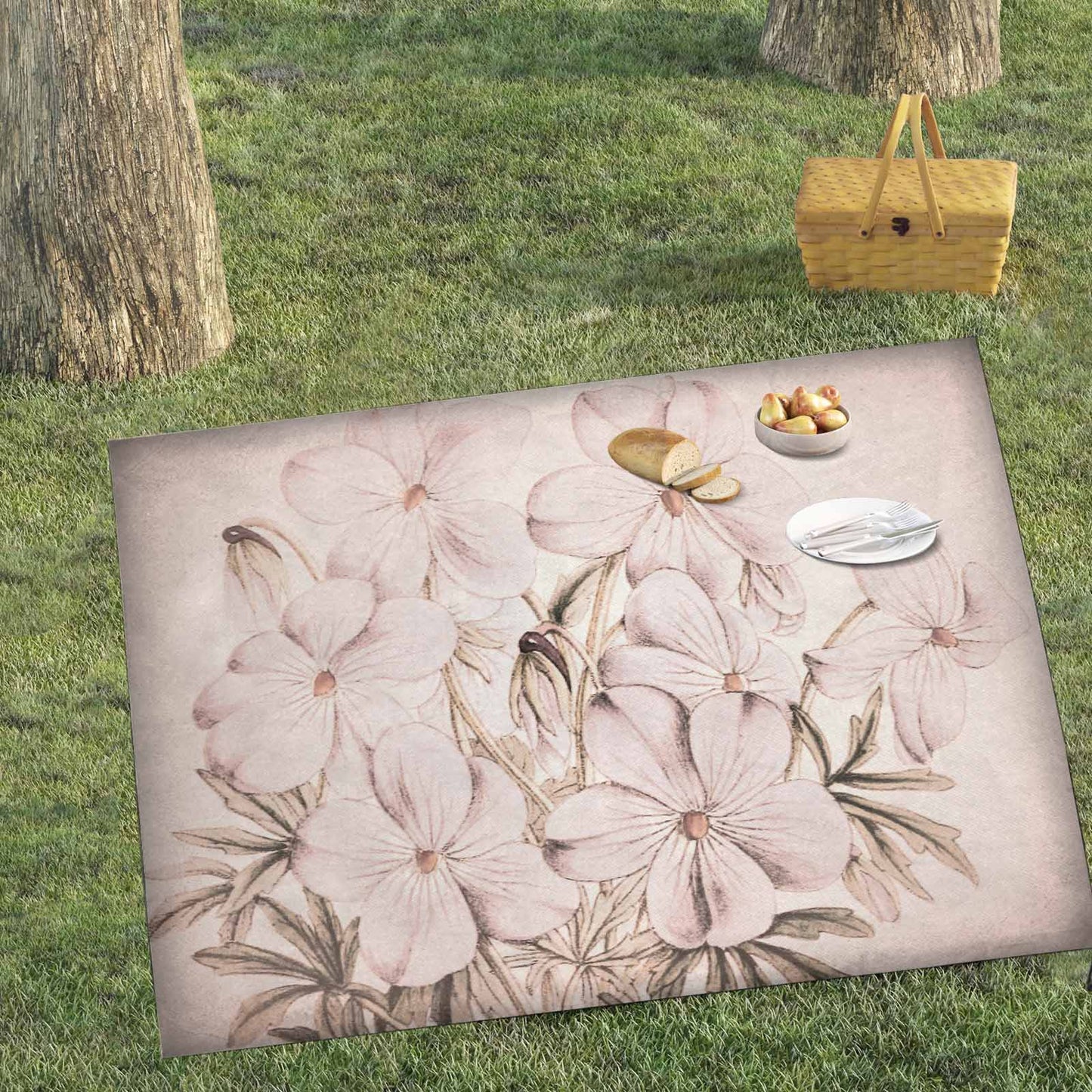 Vintage Floral waterproof picnic mat, 69 x 55in, Design 13x