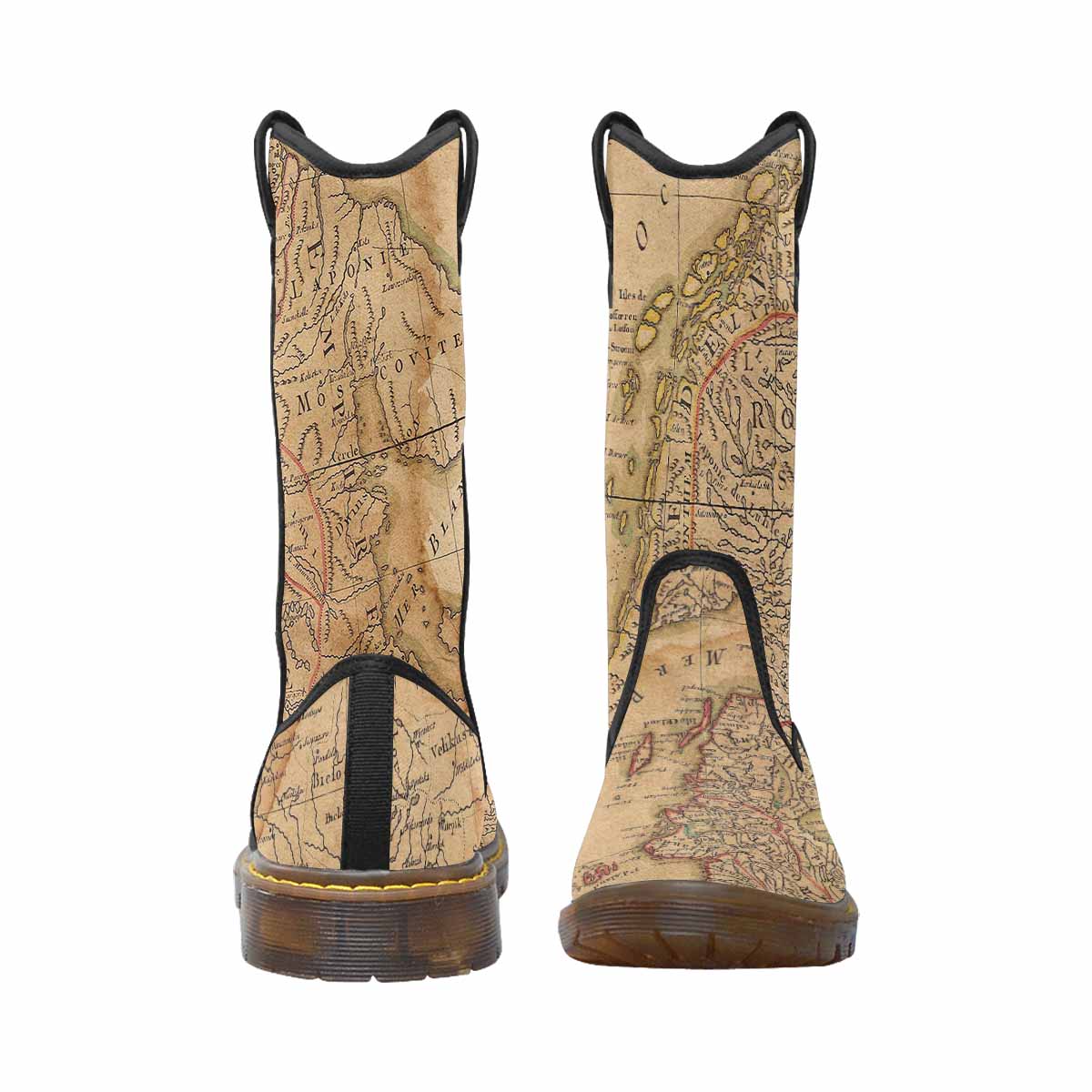 Antique Map design womens western lumber boots, Design 42