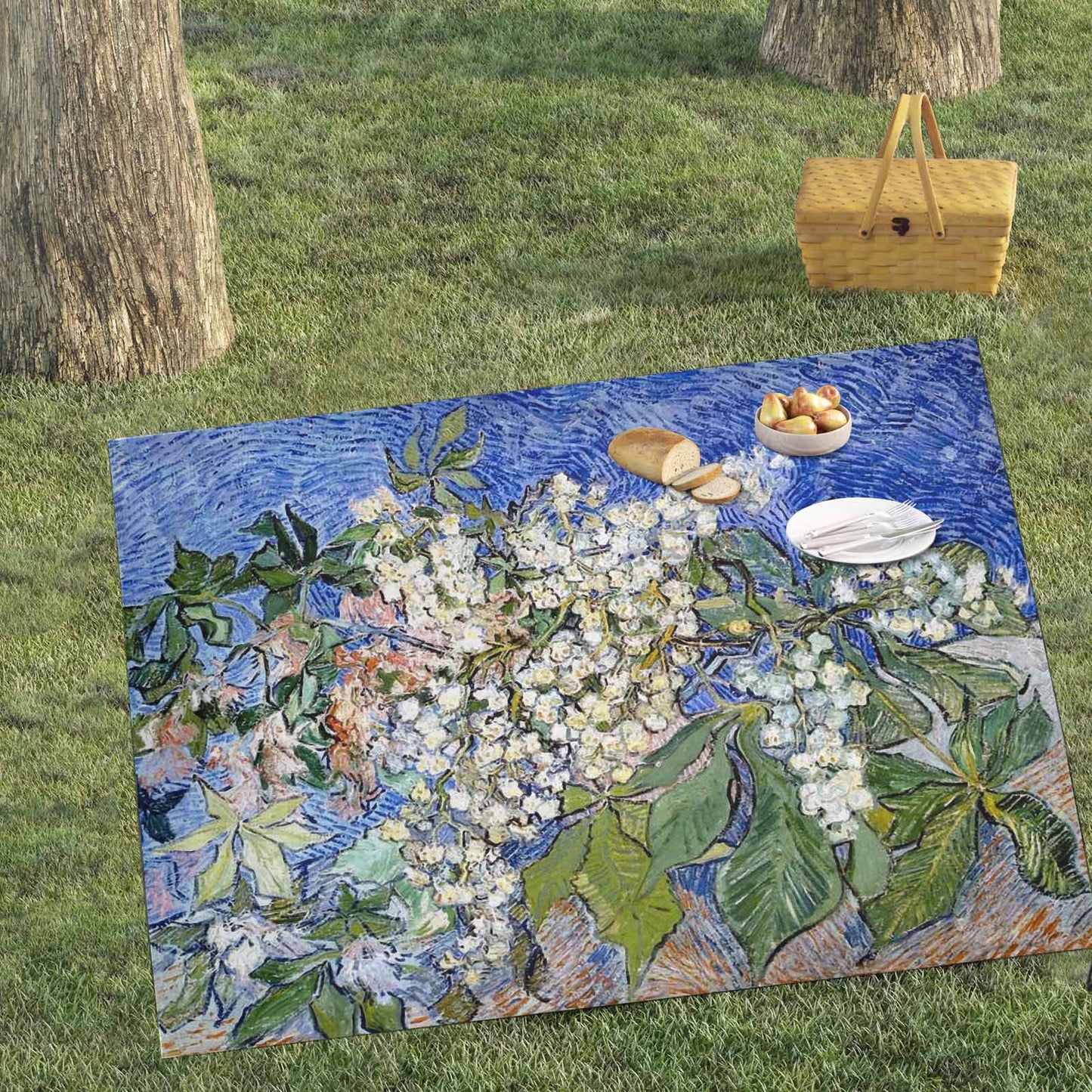 Vintage Floral waterproof picnic mat, 69 x 55in, Design 04