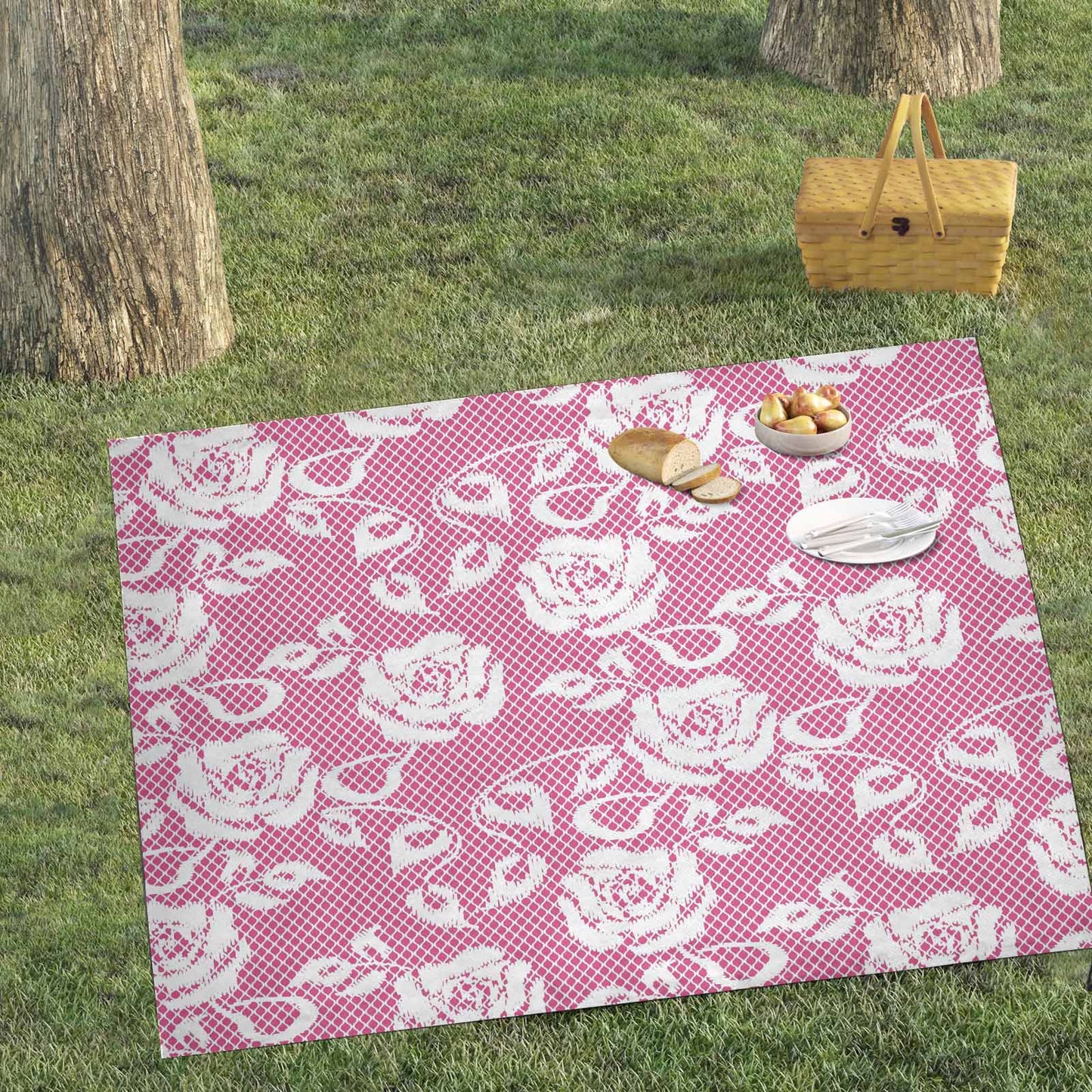 Victorian lace print waterproof picnic mat, 69 x 55in, design 17