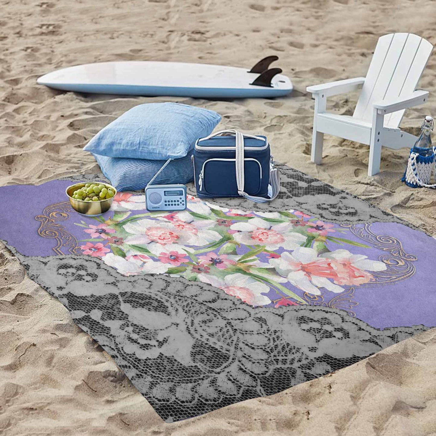 Victorian lace print waterproof picnic mat, 69 x 55in, design 45