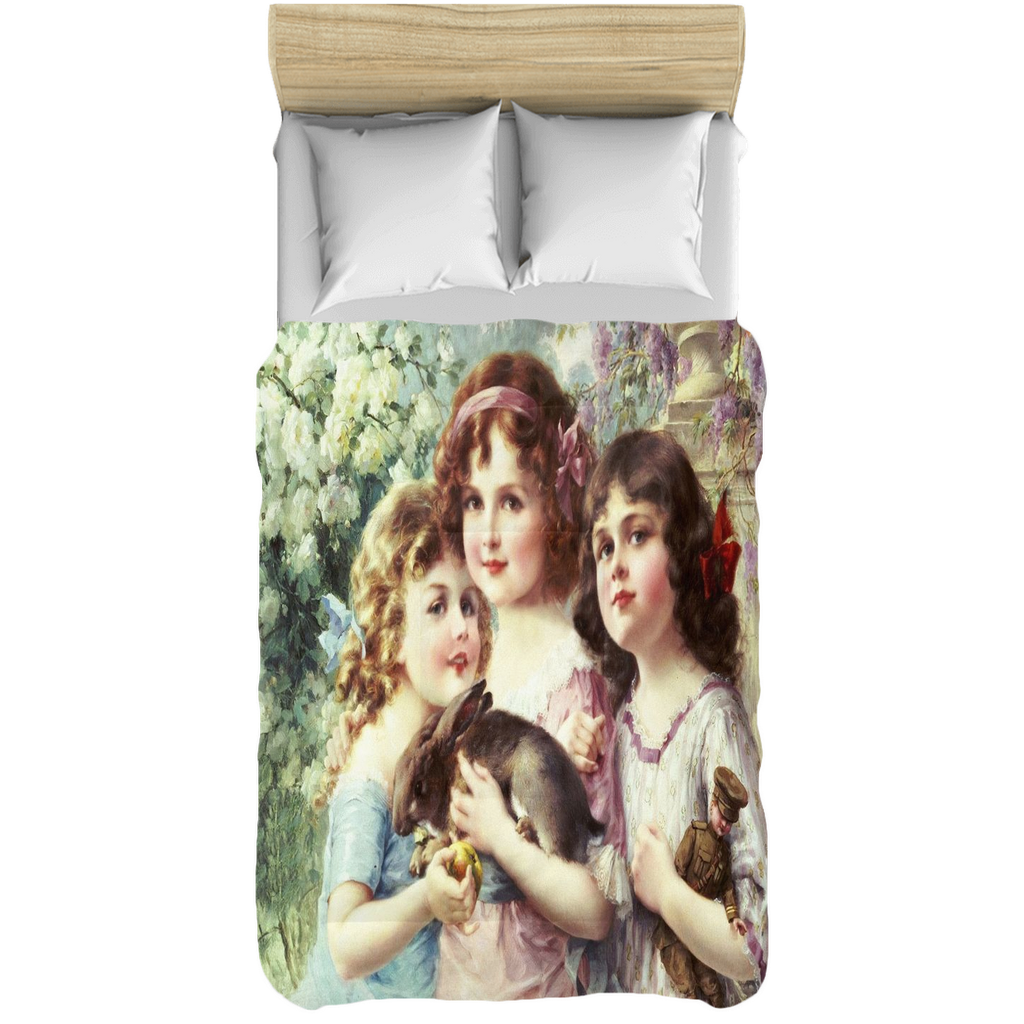 Victorian lady design comforter, twin, twin XL, queen or king, Three Graces