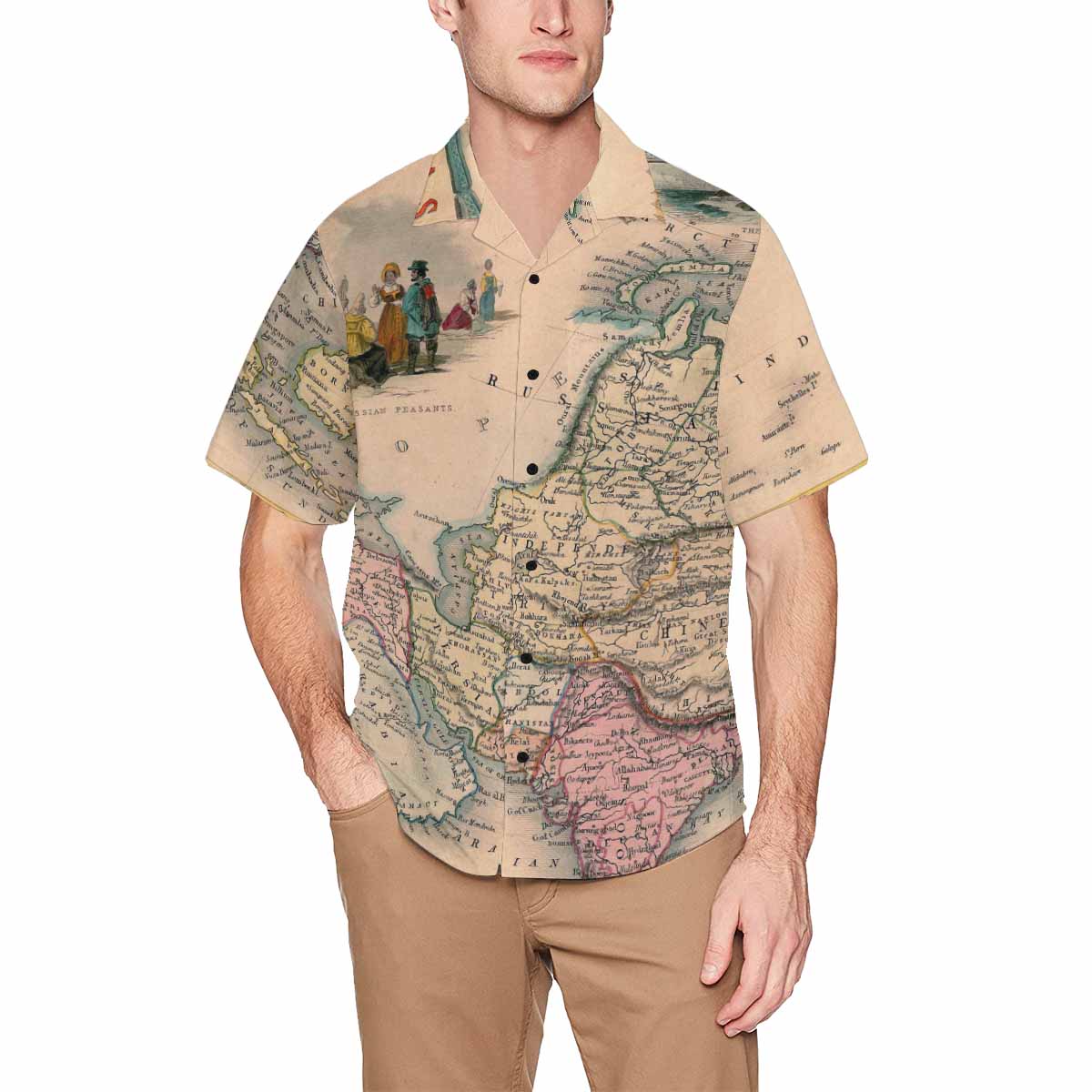 Antique Map design Hawaiian mens shirt, Design 37