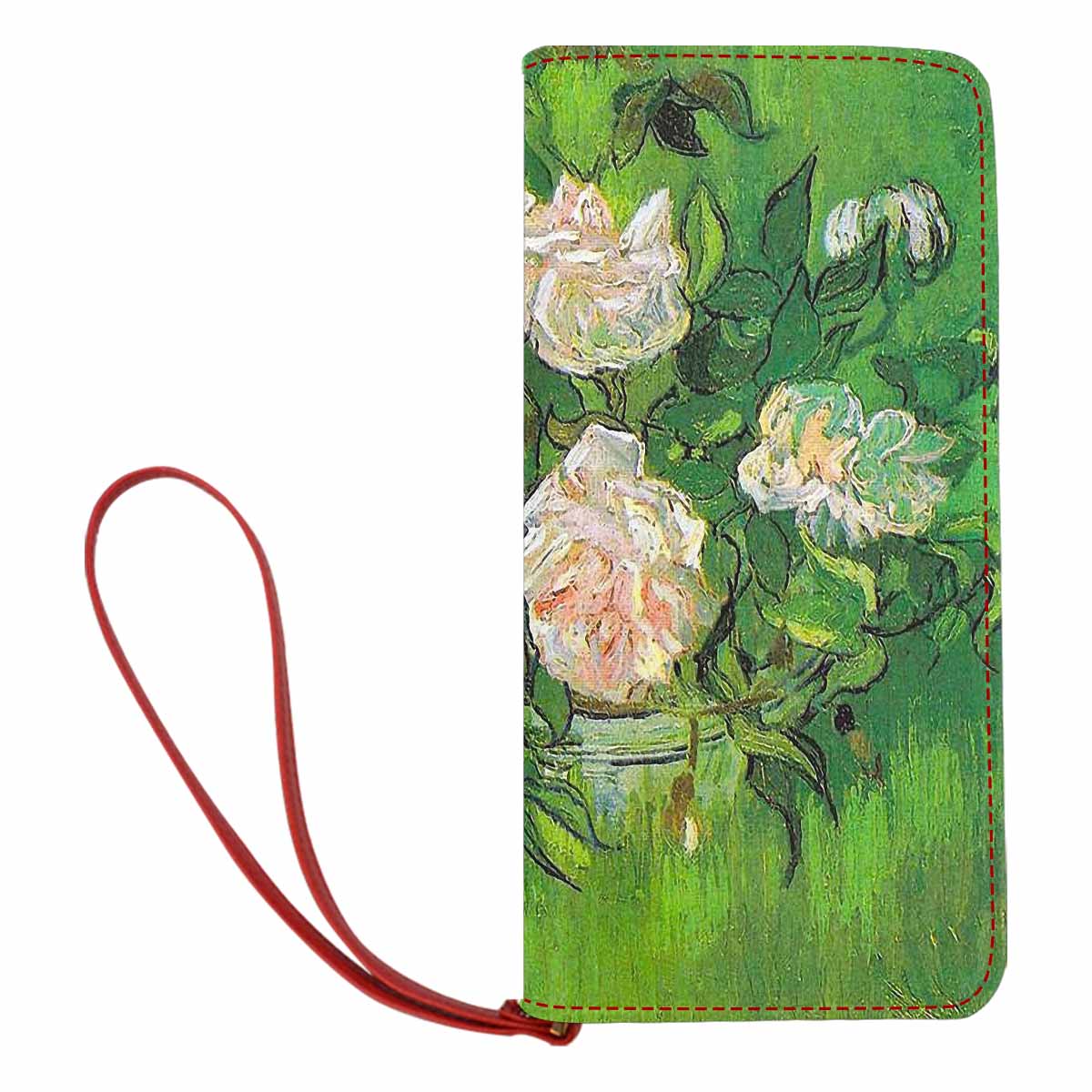 Vintage floral print, womens wallet, clutch purse, red trim, Design 06