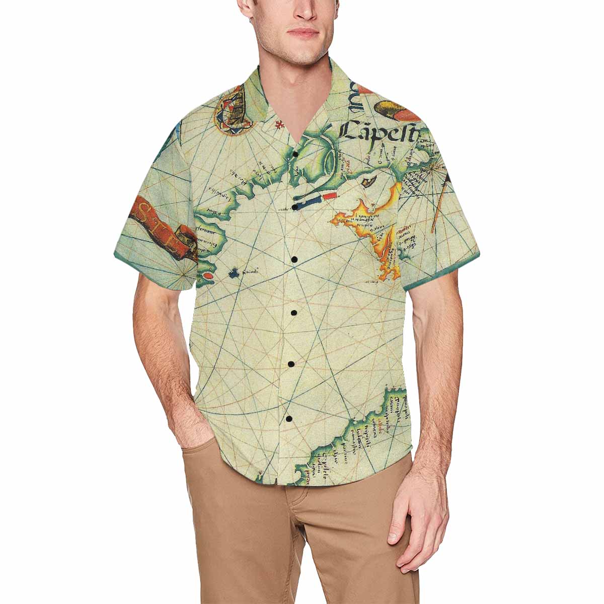 Antique Map design Hawaiian mens shirt, Design 33