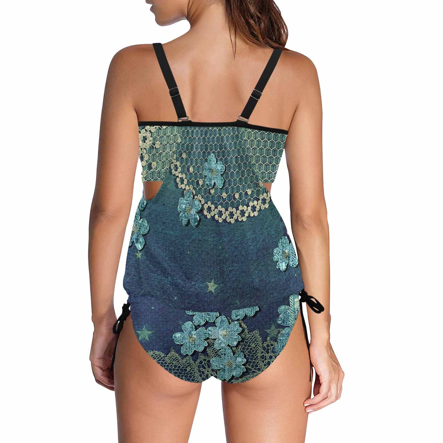 Cover belly Tankini swimwear, 2 pc Bikini, Printed Victorian lace, design 04B