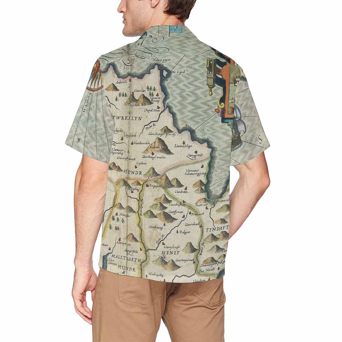 Antique Map design Hawaiian mens shirt, Design 13