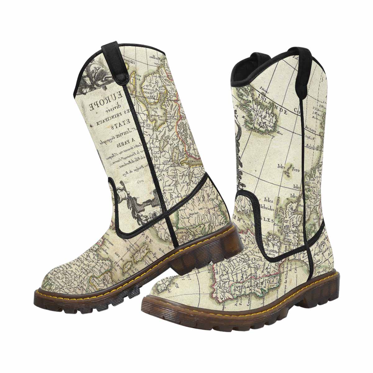 Antique Map design womens western lumber boots, Design 3