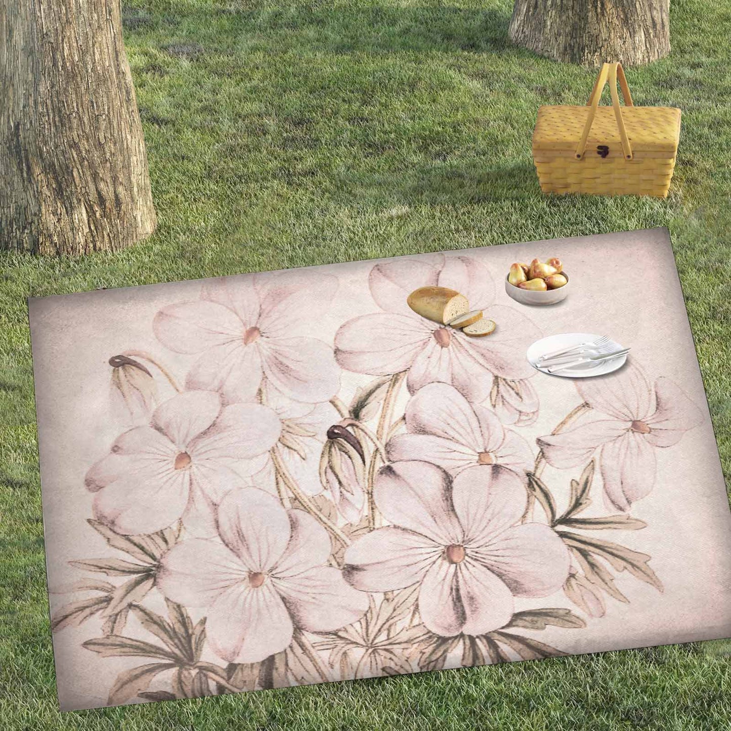 Vintage Floral waterproof picnic mat, 81 x 55in, Design 13x