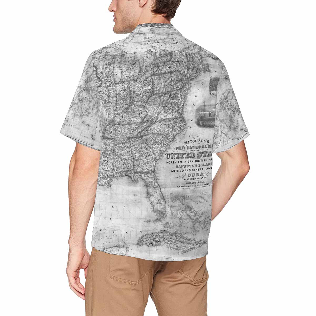 Antique Map design Hawaiian mens shirt, Design 26