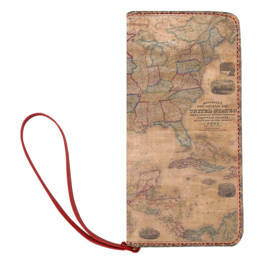 Antique Map design , womens wallet, clutch purse, Red TrimDesign 28