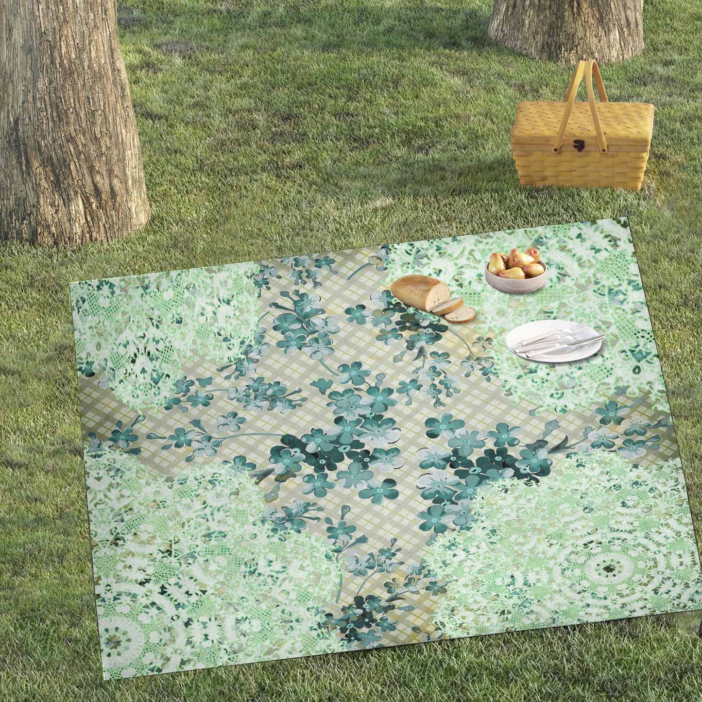 Victorian lace print waterproof picnic mat, 69 x 55in, design 53