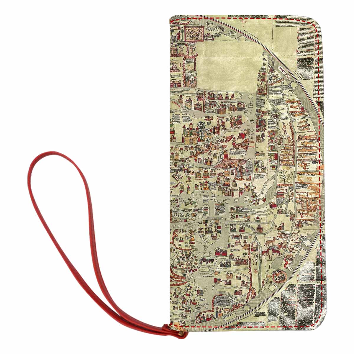 Antique Map design , womens wallet, clutch purse, Red TrimDesign 27