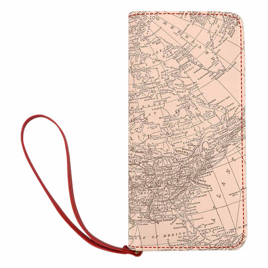 Antique Map design , womens wallet, clutch purse, Red TrimDesign 53