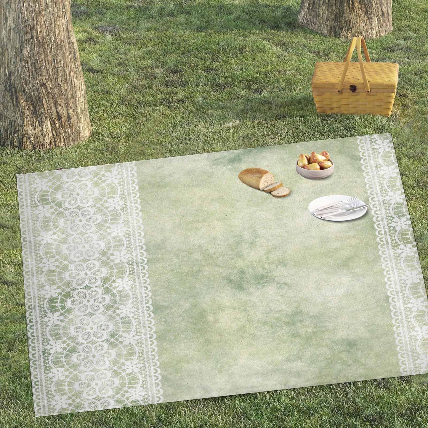 Victorian lace print waterproof picnic mat, 81 x 55in, design 42