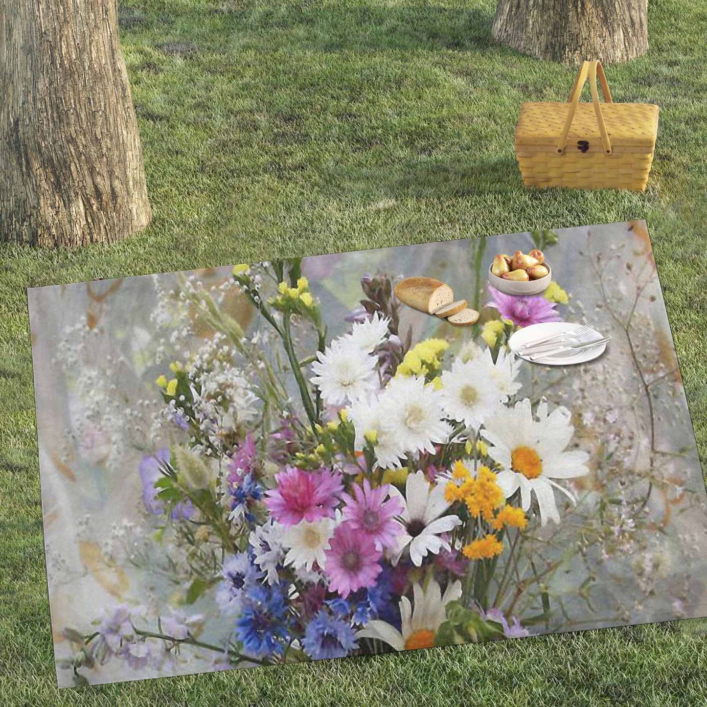 Vintage Floral waterproof picnic mat, 81 x 55in, Design 02