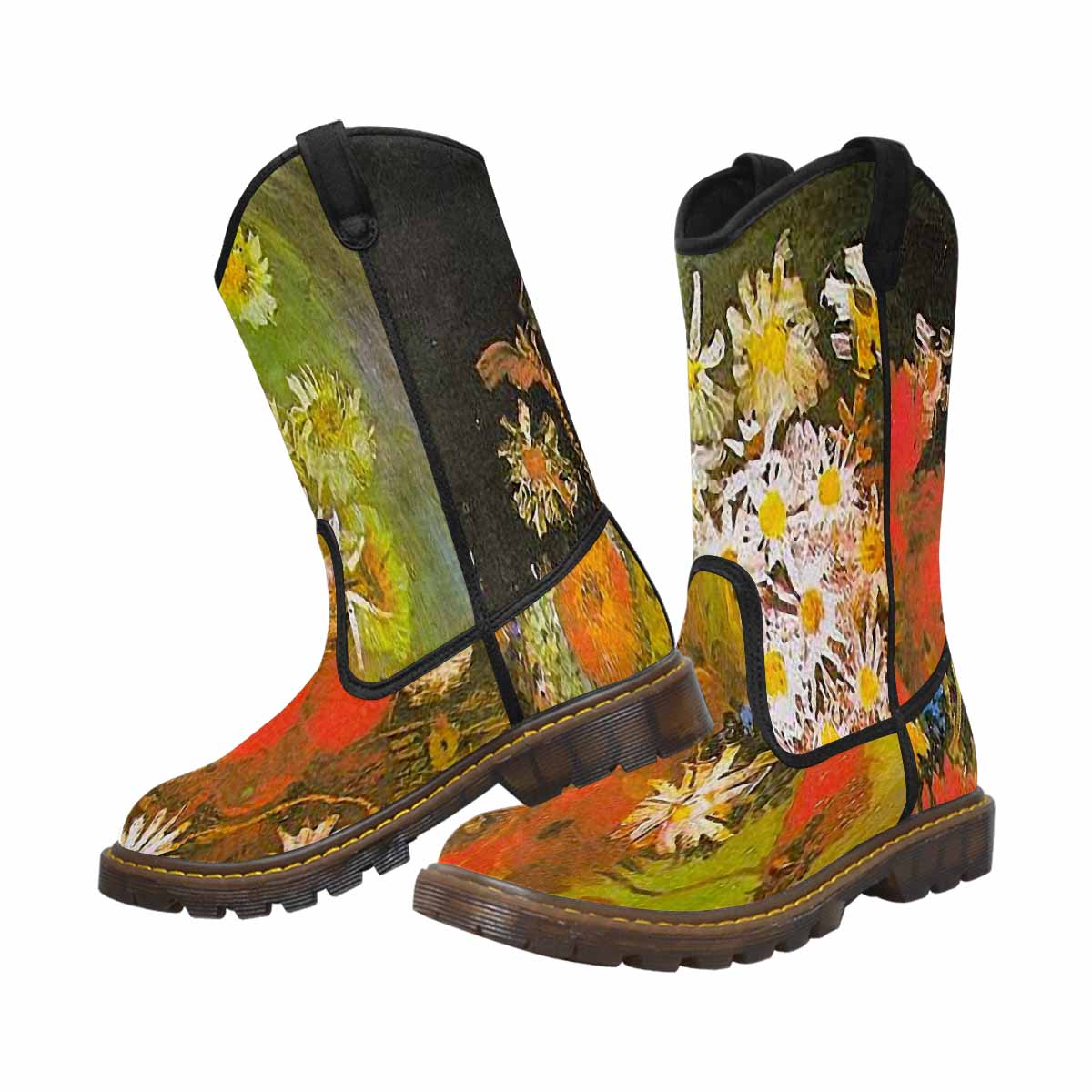 Vintage floral print, western lumber boots Design 60